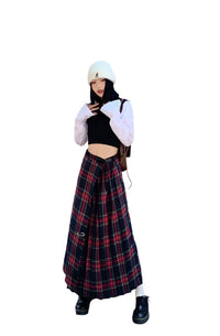 Acubi Fashion Long Kilt Plaid Skirt