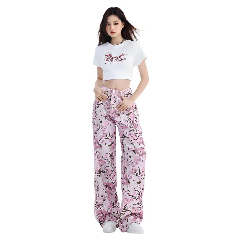 Pink Floral Jeans