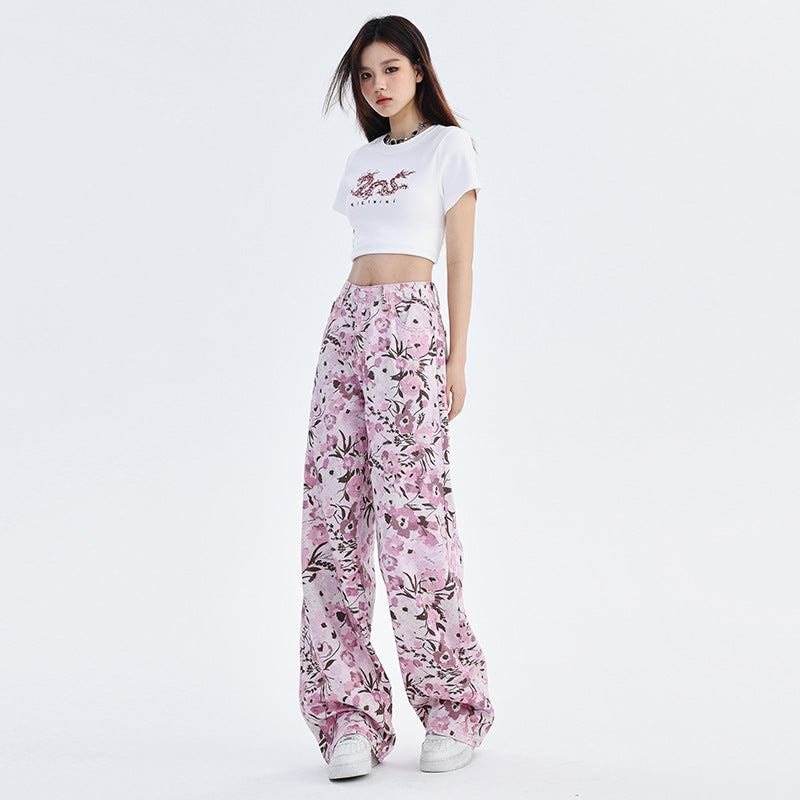 Pink Floral Jeans